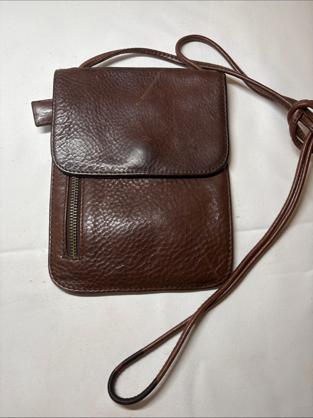 Nine West Textured Brown Leather slim Profile Crossbody